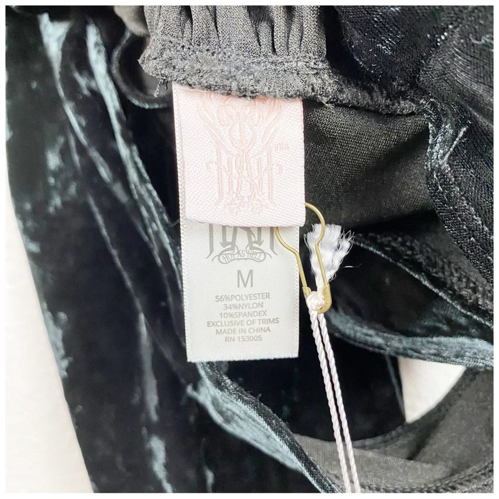 NWT Free People x Hot As Hell Beg 2 Differ Black Velvet‎ Bodysuit Size Medium